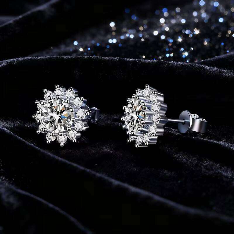 Luxury S925 Sterling Silver Sunflower Vvs D Color Moissanite Earrings For Women Wedding Jewelry