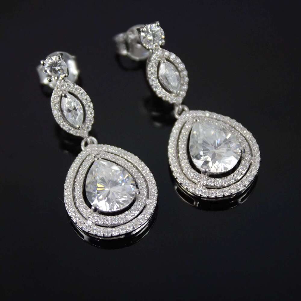 Real Sterling Silver Earring Pear Shape Moissanite 925 Stamped For Party Occasions
