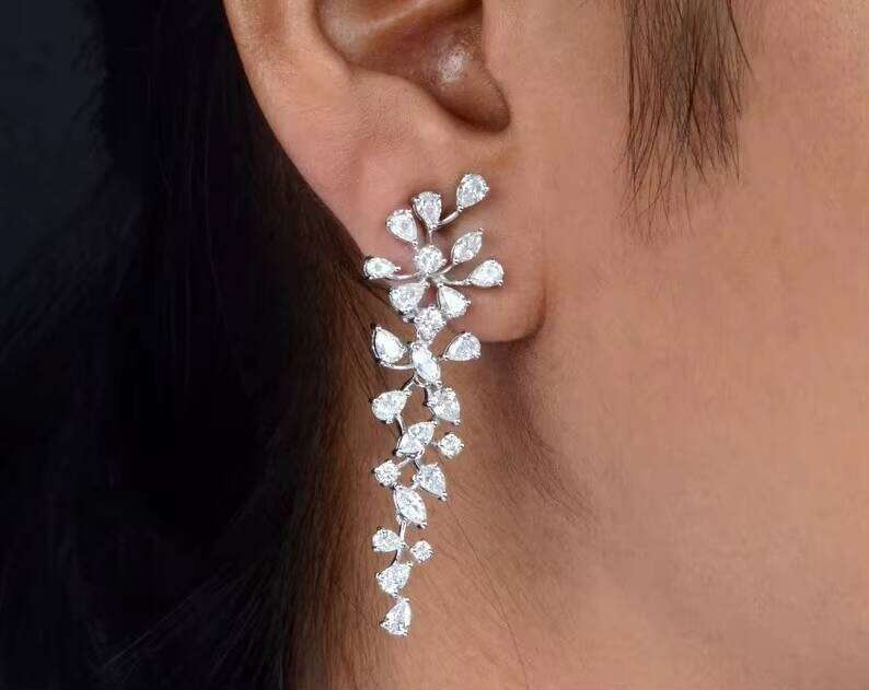 Sterling Silver Beautiful Earring Chandelier Earrings Customized Jewelry Faceted Moissanite Diamonds