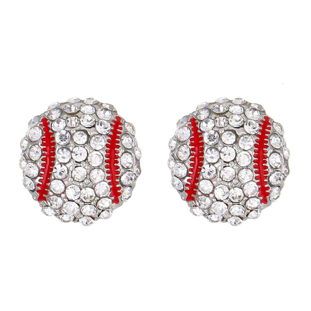 Sport Style Fashion Jewelry Basketball Volleyball Baseball Football Cup 2026 Full Diamond Ball Stud Earring