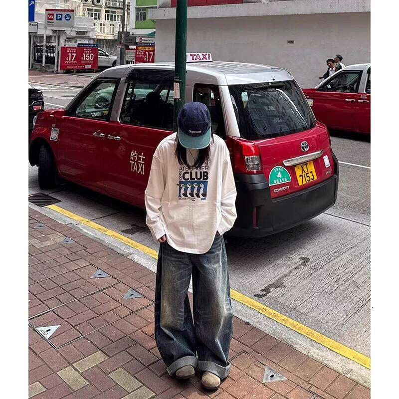 Women's Blue Y2k Oversize Harajuku Vintage Wide Leg Denim Trousers American Retro 2000s Style Boyfriend Jeans Pants Autumn