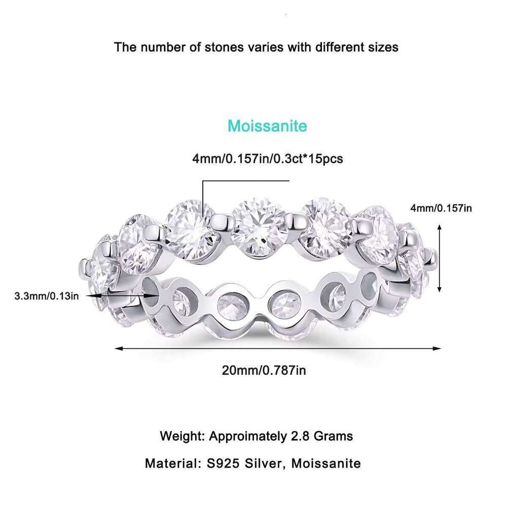 Souljewel Luxury Moissanite Eternity Wedding Ring 925 Sterling Silver Rhodium Plated Round Cut Full Circle Band Women