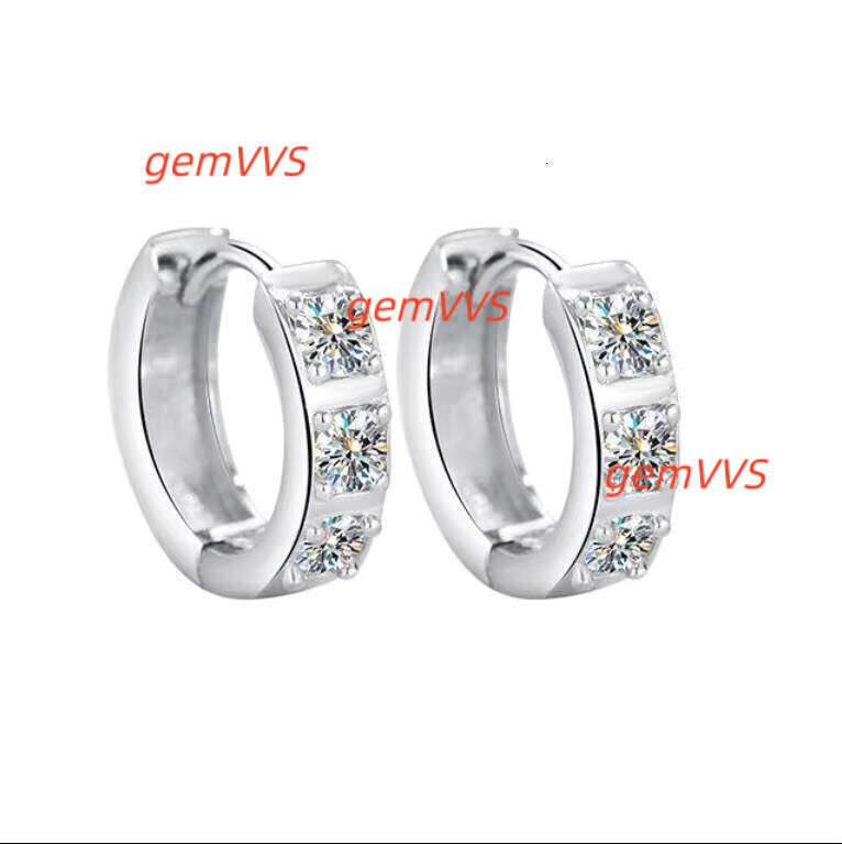 925 Sterling Silver White Gold Plated 0.1Ct 3Mm Round Cut D Color Moissanite Diamond Wedding Hoop Earring Women Fine Jewelry