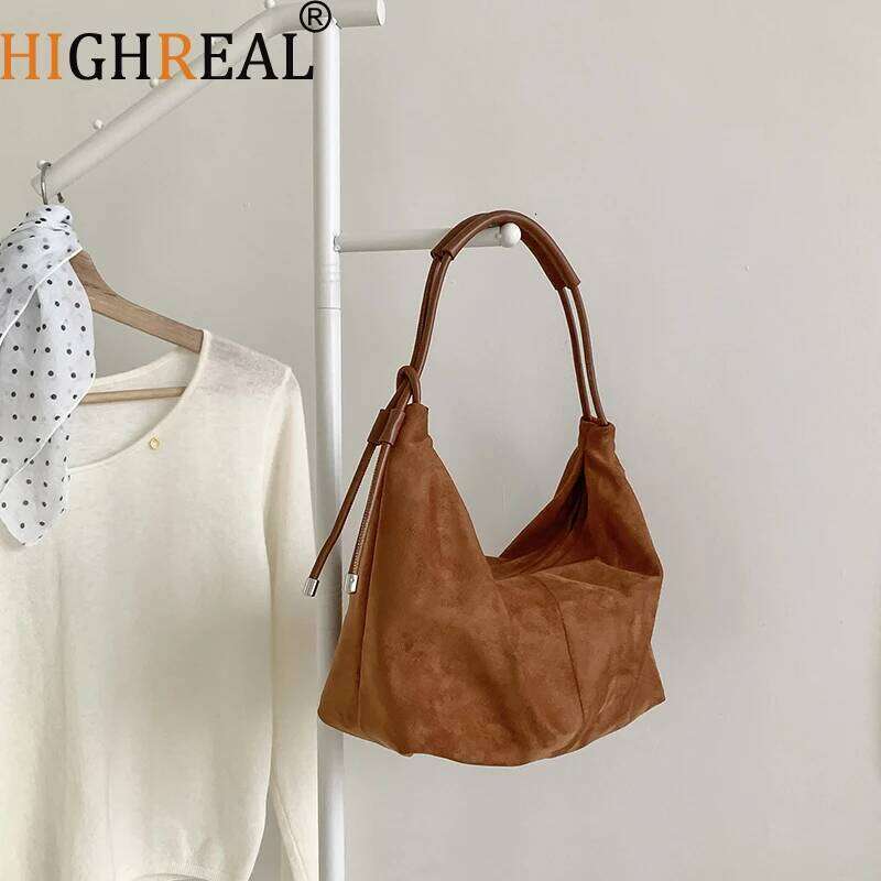 Retro Faux Suede Tote Bag Large Capacity Shoulder Bags for Women Matte Texture Designer Handbags and Purses Shopper C260207