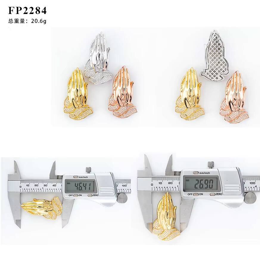 Hop Hip Moissanite Jewelry 925 Sterling Silver Gold Plated VVS Moissanite Praying Hand Pendant Men Iced Out Pendant Jewelry
