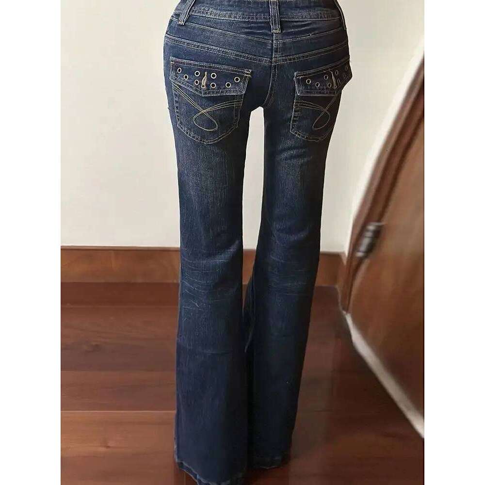 American retro washed hottie bootcut jeans women fashion high street Harajuku slim fit floor mopping pants