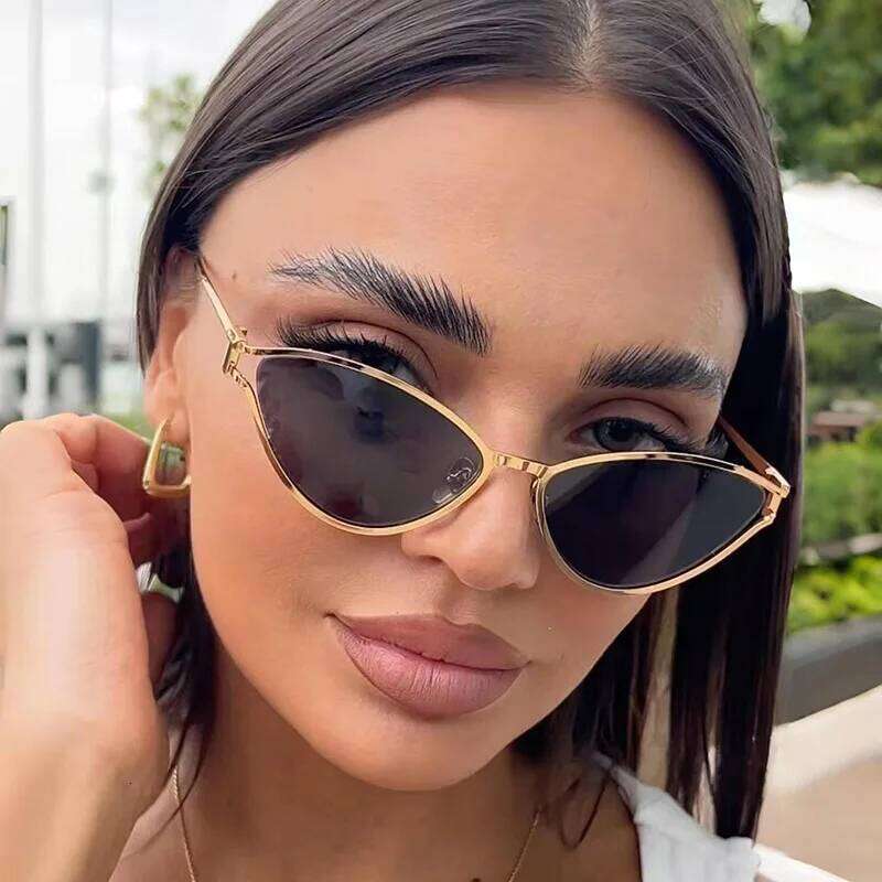 Brand Small Cat Eye Sunglasses Women Luxury 2042 Unique Metal Frame Brown Sun Glasses Trendy UV400 Eyewear Shades Vintage Y260207