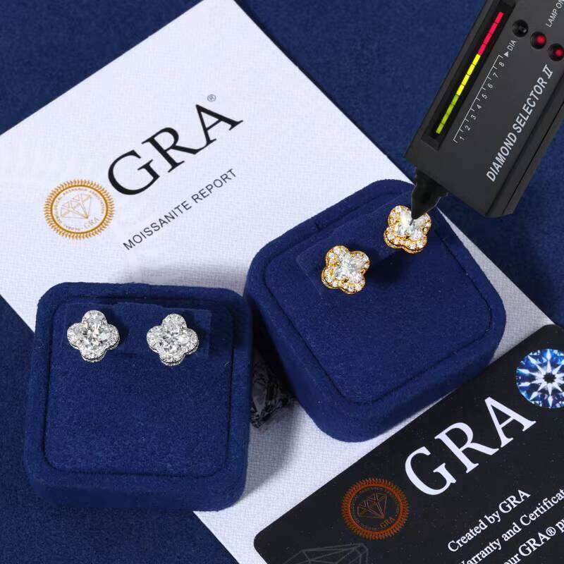 Fashion Rapper Jewelry Iced Out Flower Earings Gold Plate 925 Sterling Silver VVS Moissanite Diamond Stud Earrings For Gift