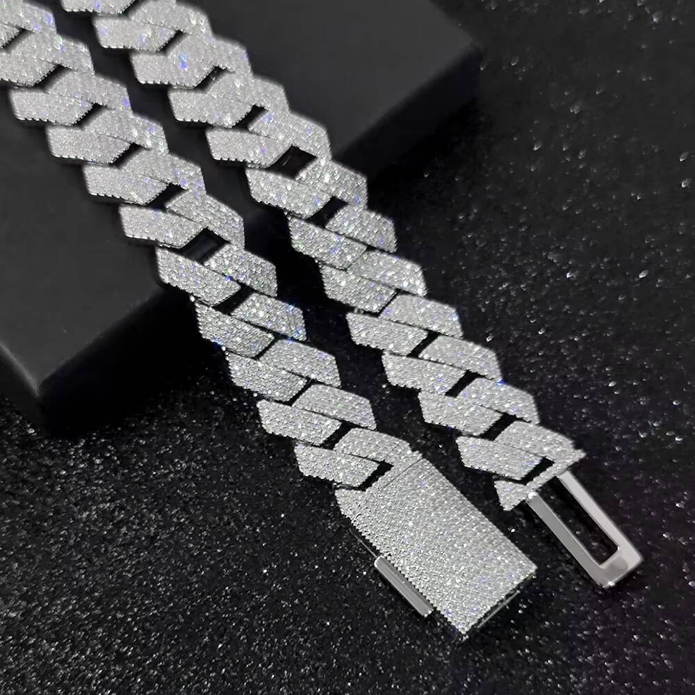 Hip Hop Jewelry 15mm Diamond Cuban Link Prong Chain Women Rose Gold Plated 18K PVD Plated Iced vvs moissanite Miami Cuban
