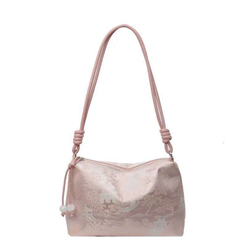 Brand Shoulder Fashionable Chinese Style Polyester Embroidered Tote Bag Large Capacity Women's Armpit Zipper Handbag