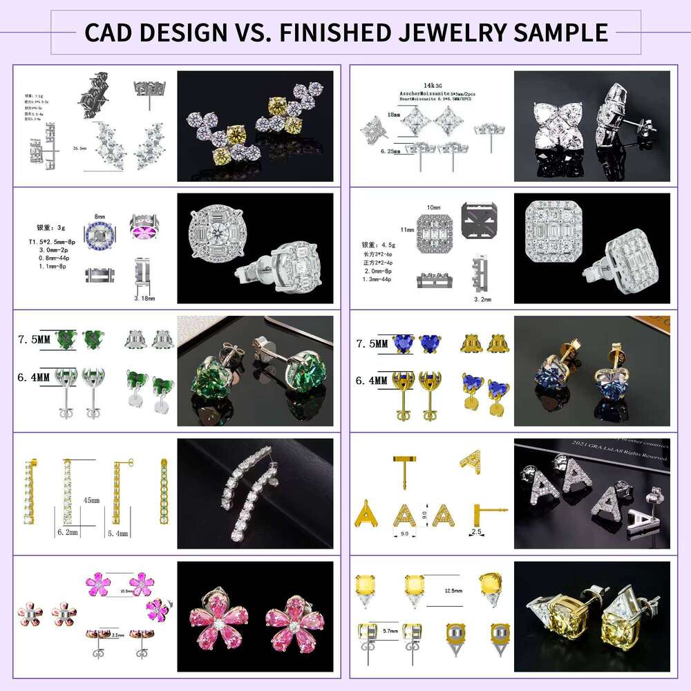 Custom Wholesale Bulk Women's Ladies 925 Sterling Silver Screw Back Stud Earrings Color Moissanite Diamond Gra Hip Hop Jewelry