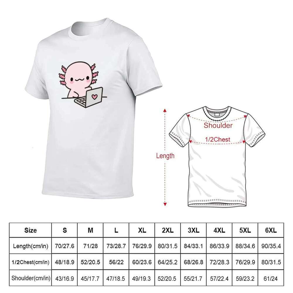 Axolotl working on the computer for t shirt man plain T-Shirt C260207