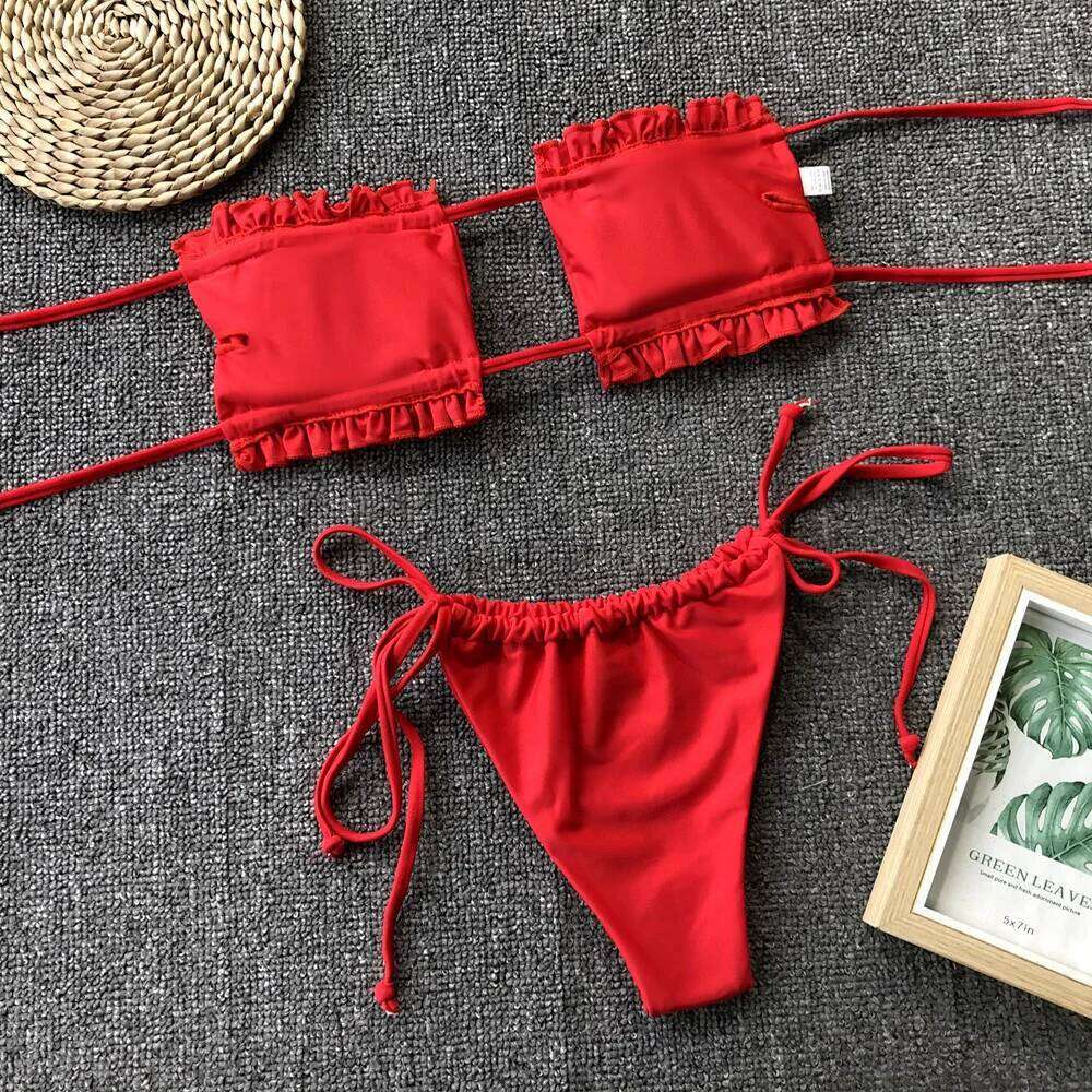 Ruched Bikinis Sexy String Swimsuit Women Extrem Bikini Swimwear Bathing Suit Trend Beach Wear Mayo Tangas De Bain Femme C260207