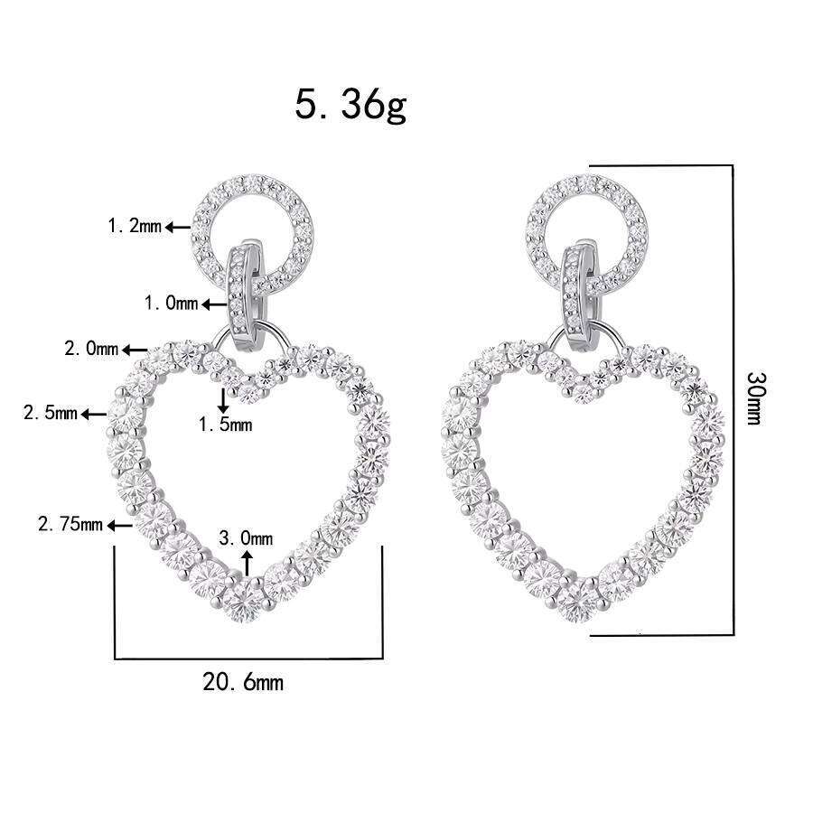 Luxurious S925 Sterling Silver Extra Large Heart Shape Dangle Gradient Pave Setting VVS Moissanite Statement Drop Earrings 12/15