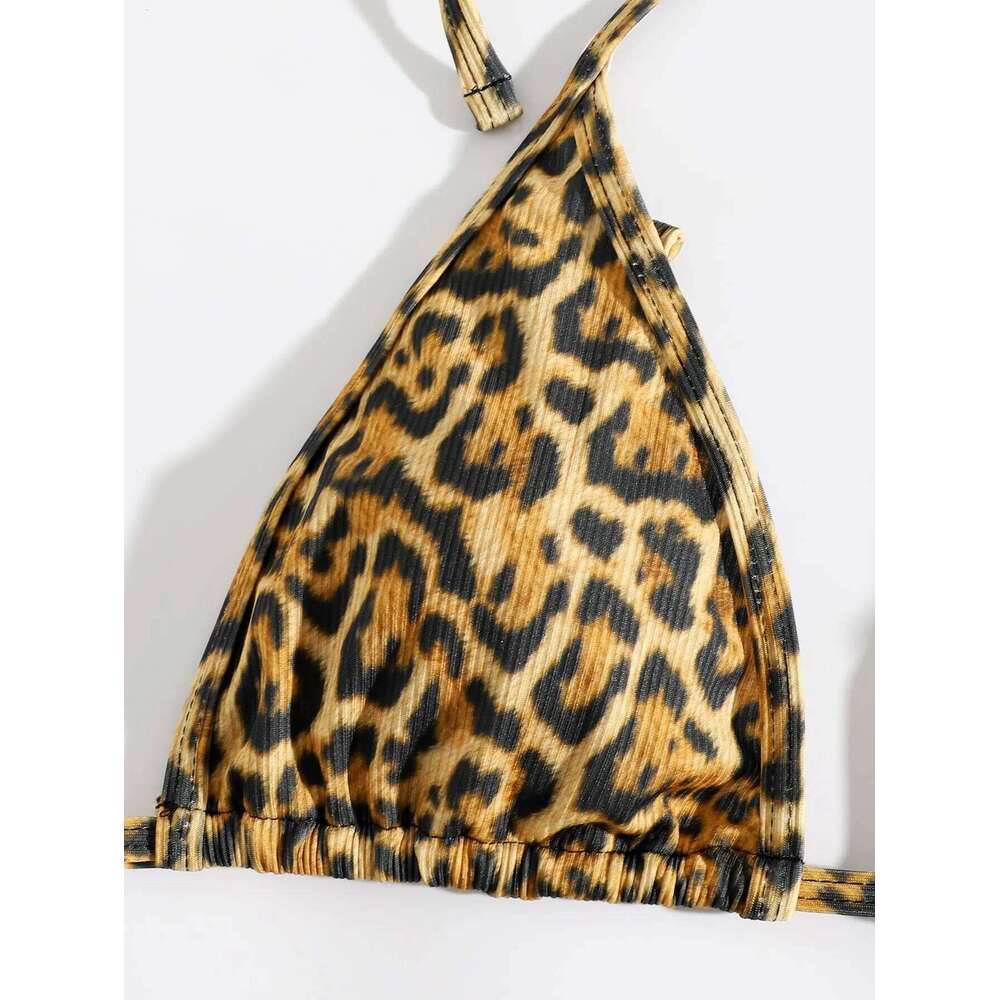 Leopard Halter Thong Bikinis 2025 Women Sexy Triangle Swimsuit Diamond Swimwear Female Jewelry Bathing Swimming Suit Beachwear C260207