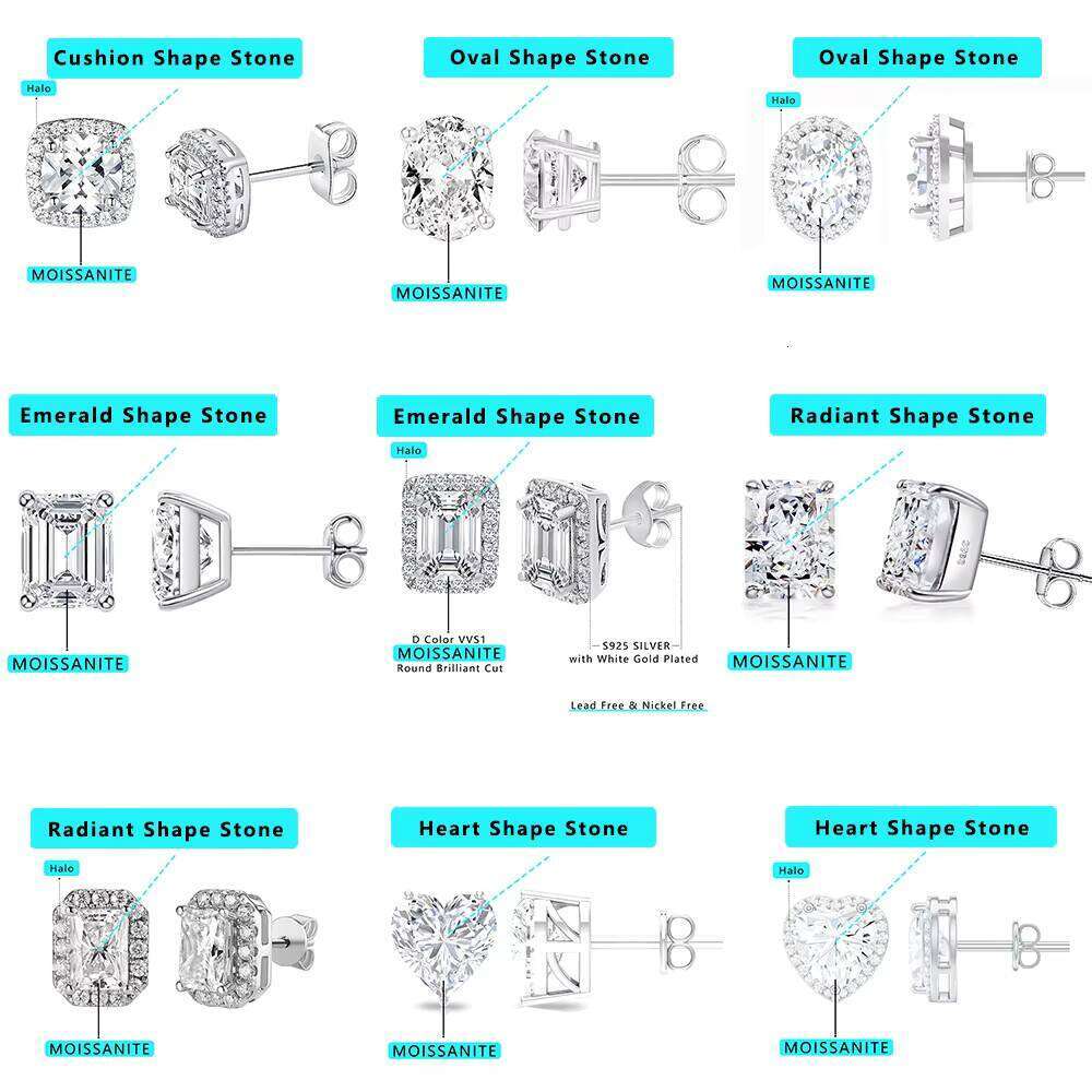 Latest Design White Gold Plated 925 Sterling Silver Fine Jewelry Pass Diamond Test Mossianite Earrings Stud For Women Party