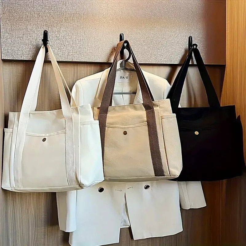 1Pcs Large Capacity Canvas Tote with Multiple Pockets-Perfect for School/work Commute/travel and Shopping Bags on One Shoulder260128