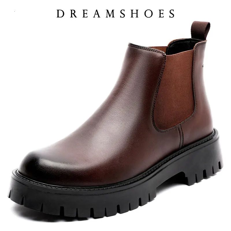2025 British Style High Top Mens Chelsea Boots Increase Height Classic Elastic Band Men Autumn Winter Shoes 260208