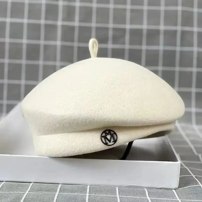 2025 Womens Wool Felt Beret Hat Winter Warm Formal Fedora Pillbox Fascinator Cap - White Black 260205