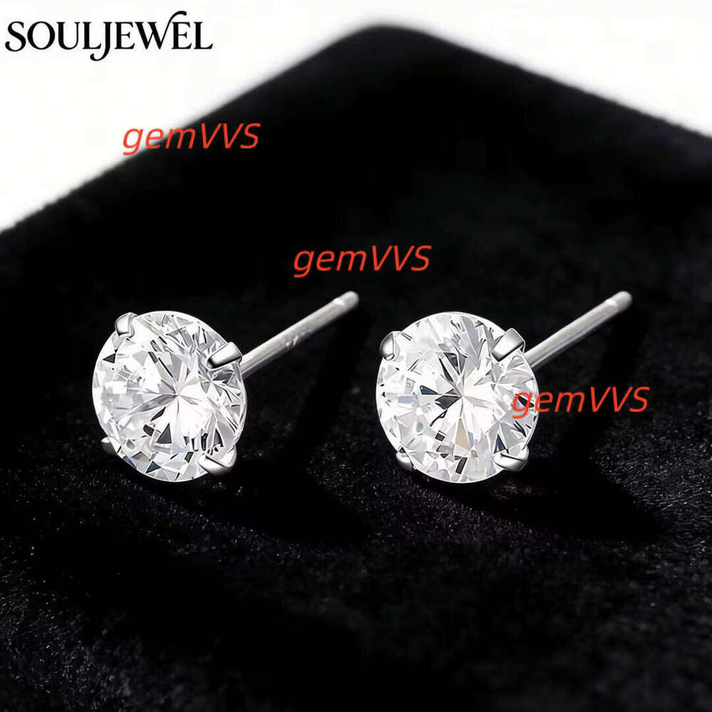925 Sterling Silver Rhodium Plated Moissanite Stud Earrings Classic Claw Setting Round Brilliant Cut Hypoallergenic