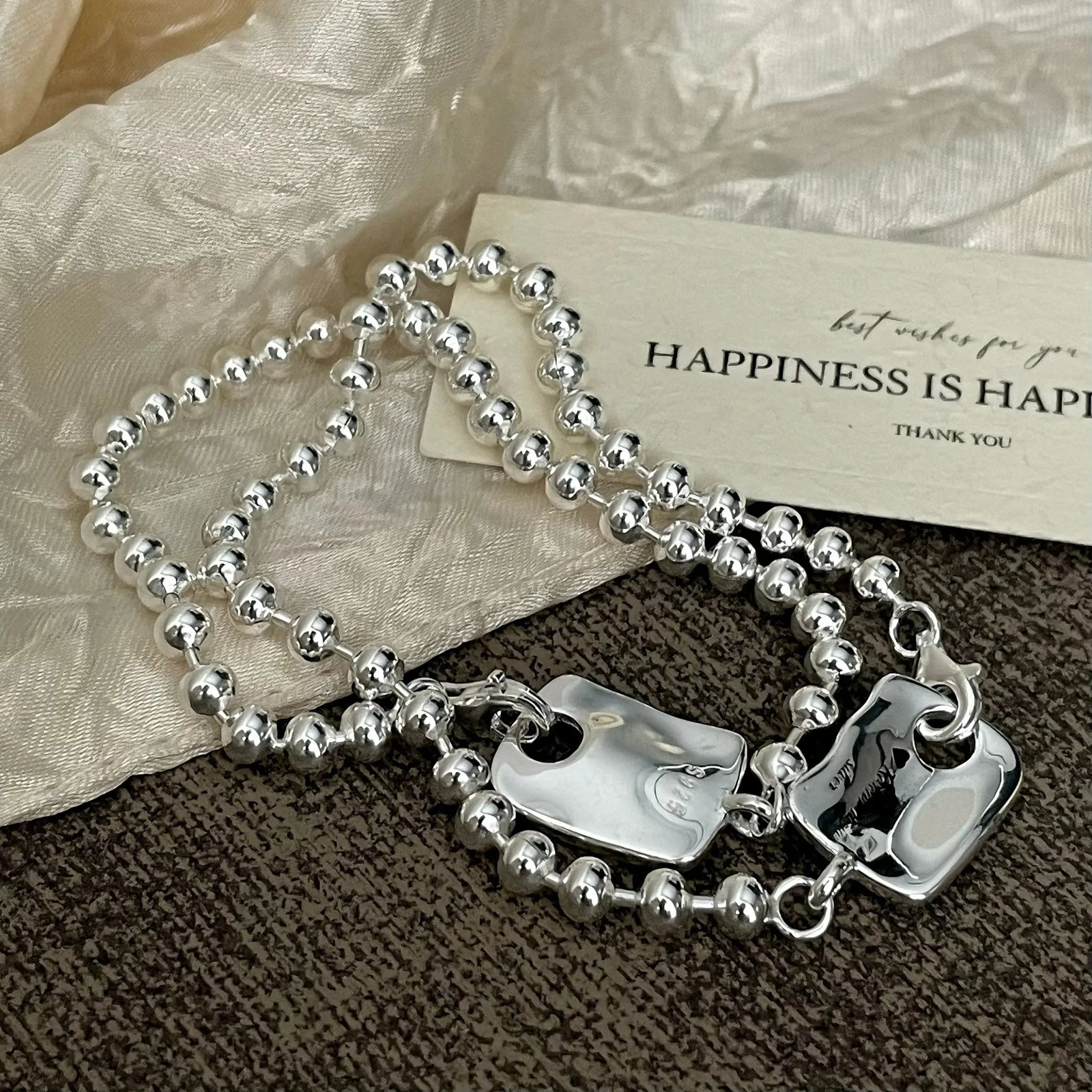 CHOZON S925 Solid Silver Plate Bead Bracelet Minimalist Geometric Dainty Everyday Jewelry Gift for Women 260107