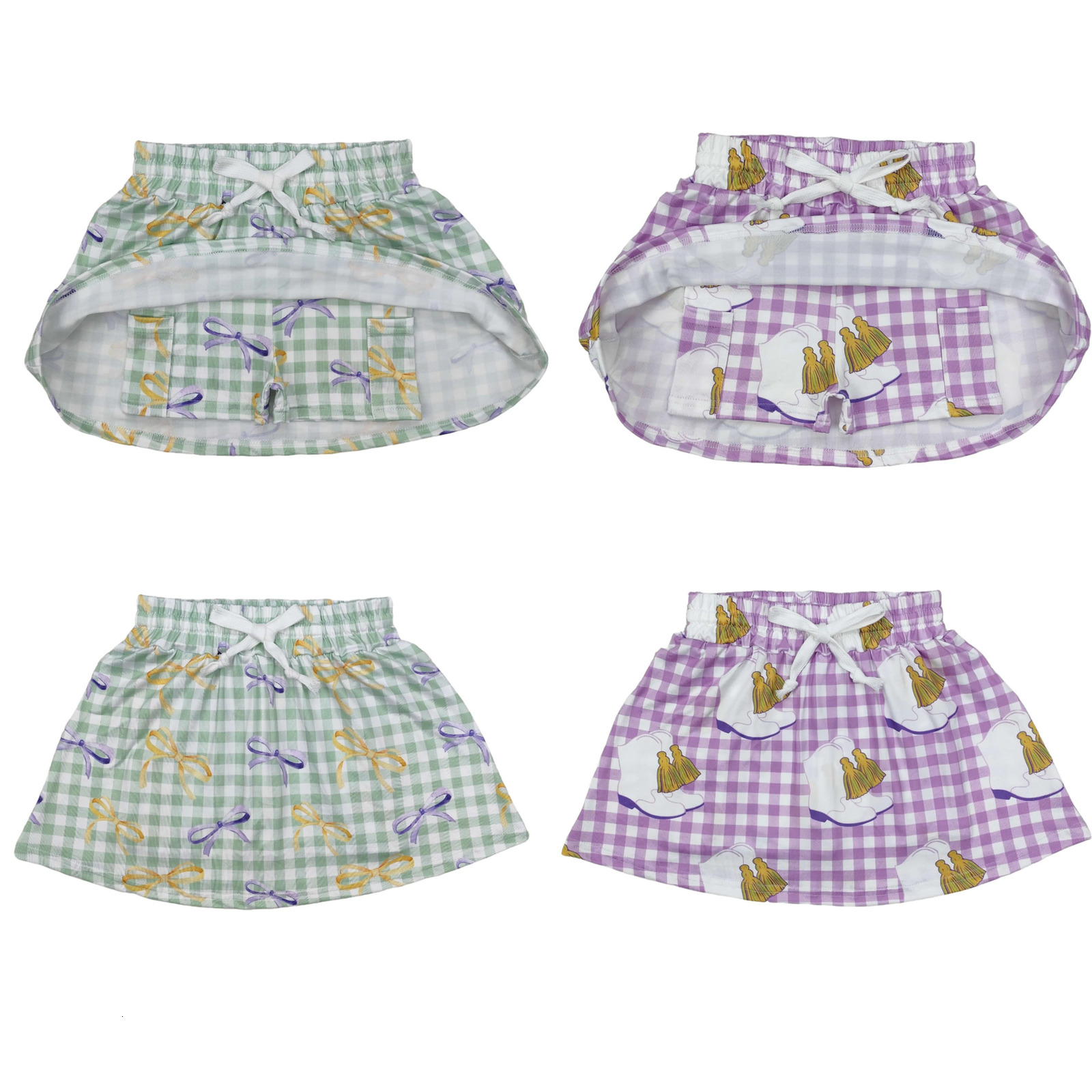 Wholesale Fashion Baby Girls Clothes Mardi Gras Checkered Bows Skort Skirts Shorts Children Infant Kids ner Clothing 260207