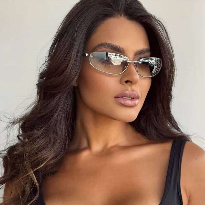 Oval Frameless Y2K Luxury Brand Design High-end Styling Punk Outdoor Retro Personality Sunglasses Women Y260207