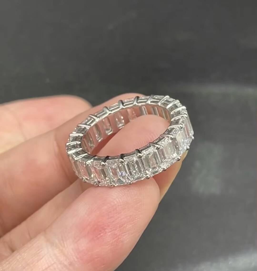 14K/18K Platinum White Gold 01CT 02CT Emerald Cut DE VVS Lab Grown Diamond Ring Band Eternity Ring