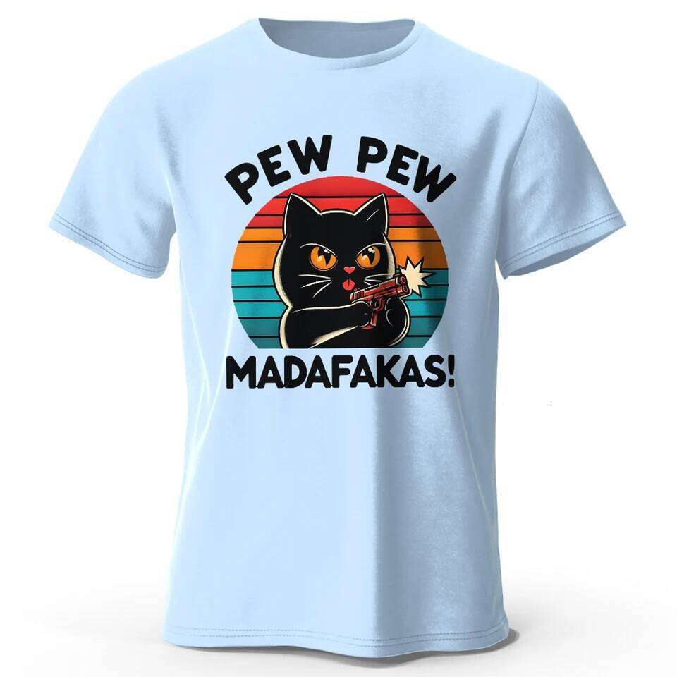 Cute Hand-Drawn Cat Doodle Print 100% Cotton T-Shirt, Ultra Soft Round Neck Short Sleeve Tee for Men & Women C260207
