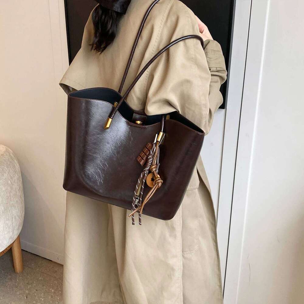 Women PU Leather Solid Color w/ Zipper Single Shoulder Tote Bag Large Capacity Handbag for Outing Commuting C260207