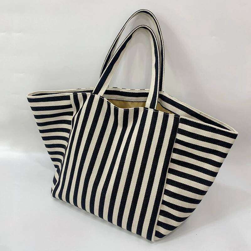 Large Capacity Canvas Shoulder Bag Simple Striped Women's Shopper Tote Casual Multifunctional Travel Top-Handle Handbag C260207