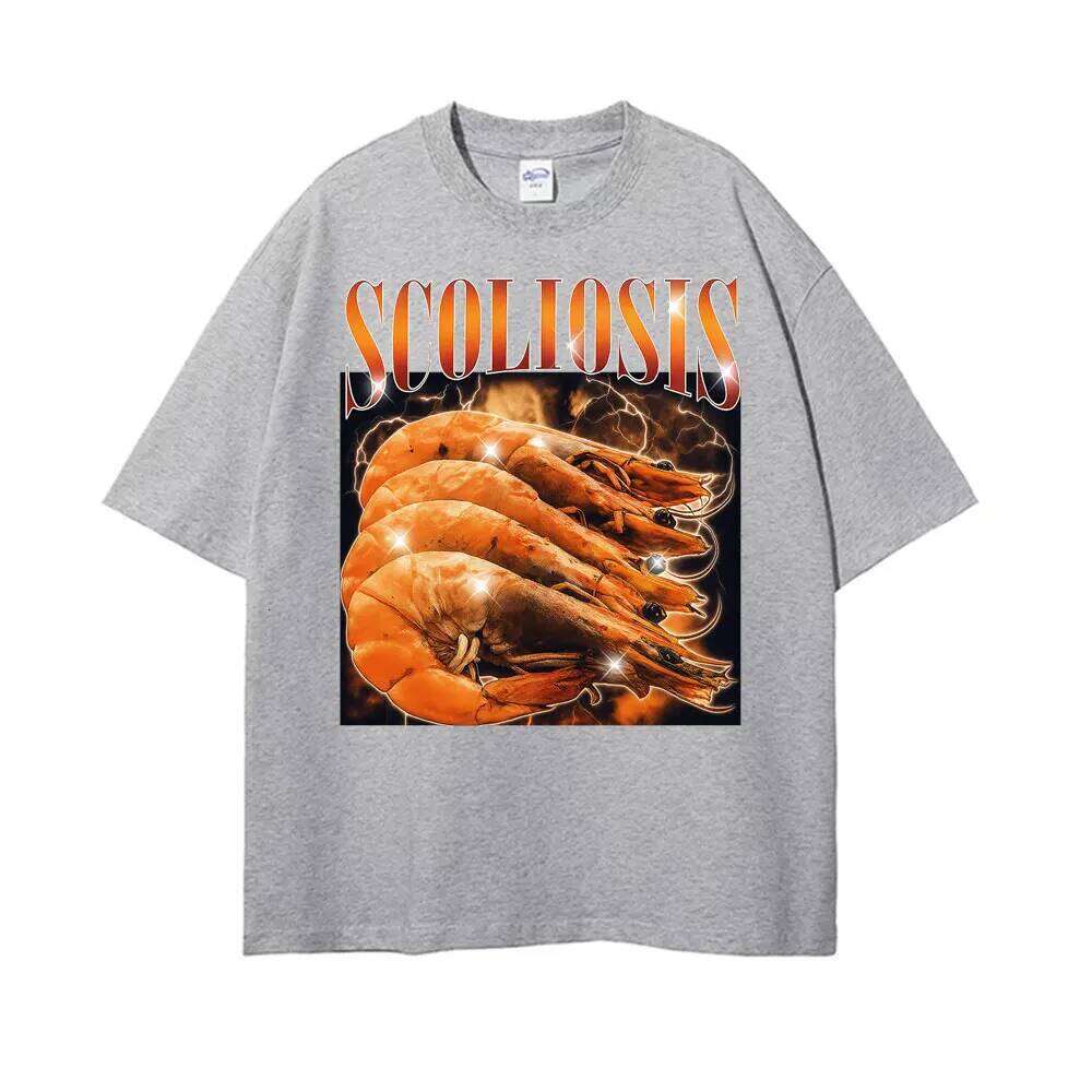Funny Shrimp Scoliosis Printed T Shirt Men Women Clothing Vintage T-shirts Short Sleeve T-shirt Streetwear C260207