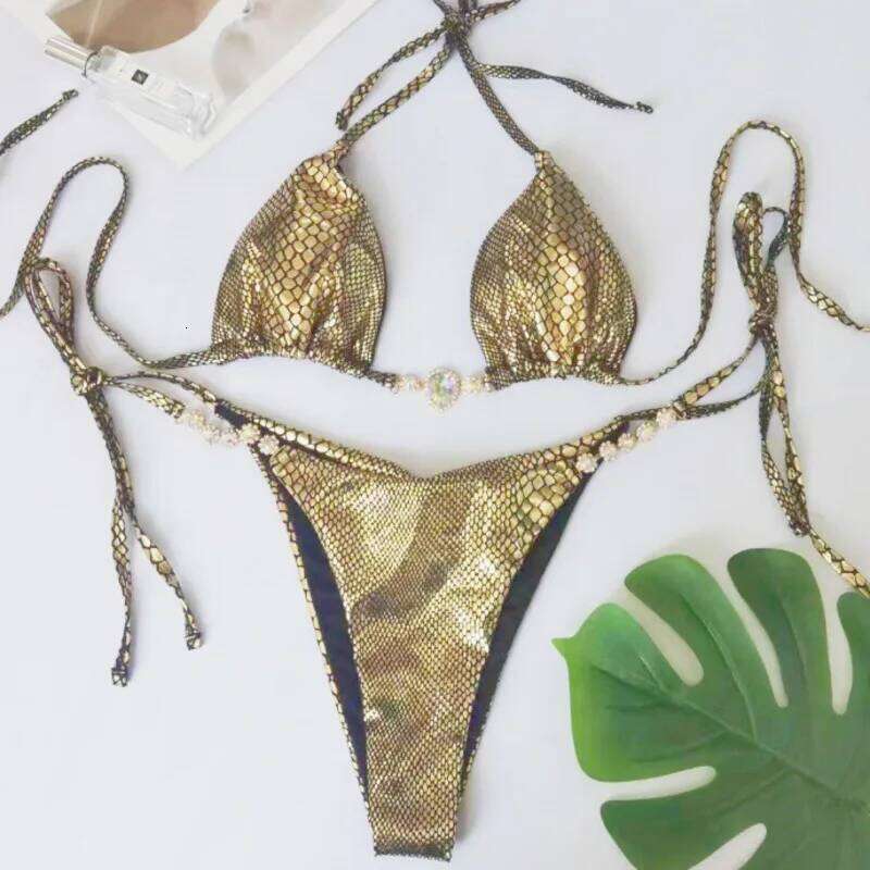 Pink Sexy Bikinis Swimsuits With Rhinestones Women Swimwear Female Push Up Bikini Beach Swim Wear Bathing Suits Pool Bather 2025 C260207