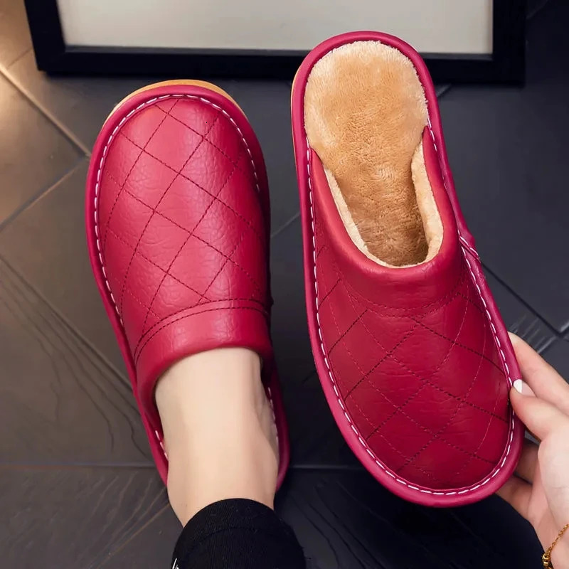 Genuine Leather Handmade Men House Slippers Winter Slip On Soft Comfort Black Brown Bedroom Indoor Flat Men Shoes 260124