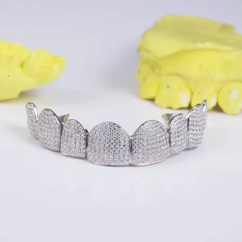 Mishang Jewelry Custom Girls Men 925 Sterling Silver Bling Top Bottom Flawless Iced Out Moissanite Grillz for Teeth