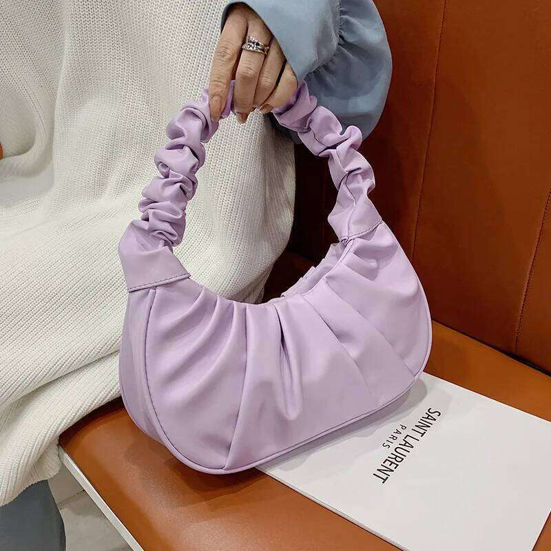 Fashion Pleated Handlebags for Women PU Cloud Leisure Armpit Bag Shopping Shoulder Dumpling Handbag Female Hand Bags C260207