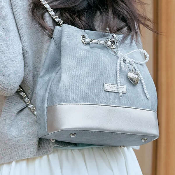 Semir Backpack Women New Style Stylish Color-blocking Imitation Denim Bucket Bowknot Chain Bag Popular