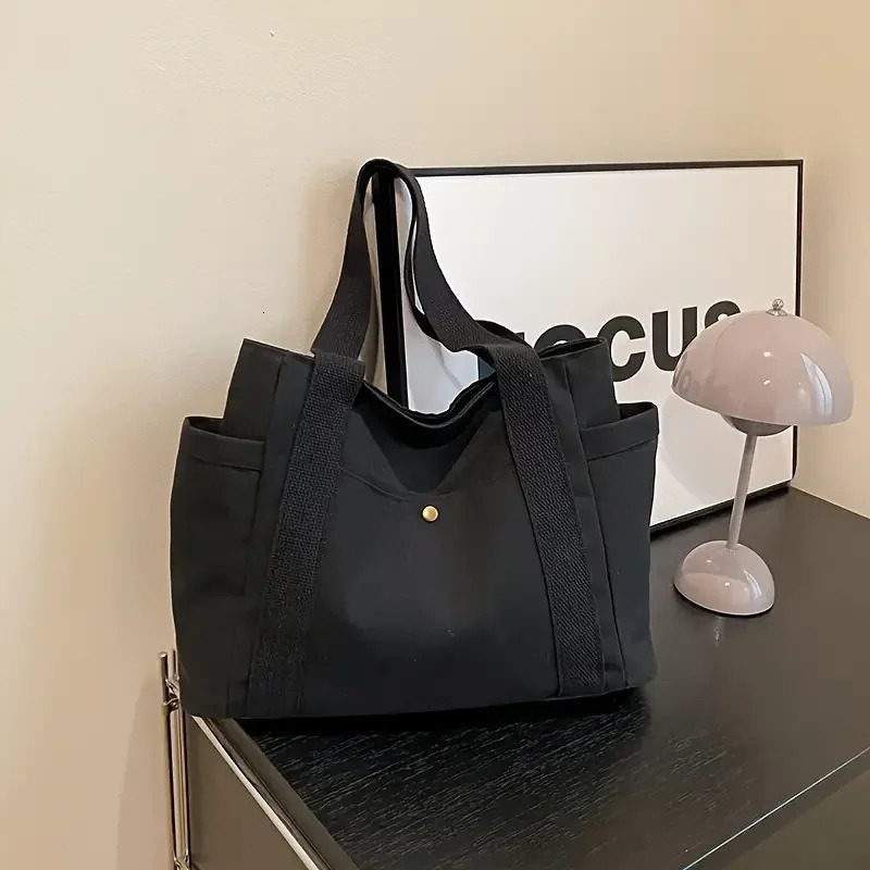 1Pcs Large Capacity Canvas Tote with Multiple Pockets-Perfect for School/work Commute/travel and Shopping Bags on One Shoulder260128