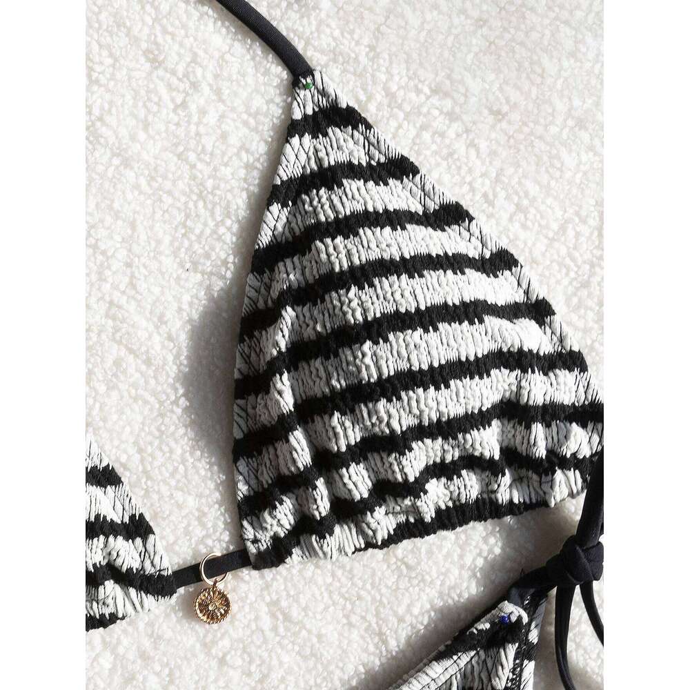 Ladies' striped and water ripple split sexy SexHy bikini swimsuit color blocking fashion high-end hot spring par C260207