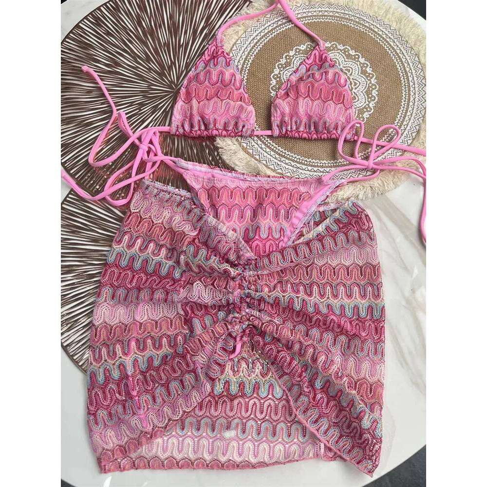 Women Knitted Skirt Three-Piece Set Split Swimsuit Bikini C260207
