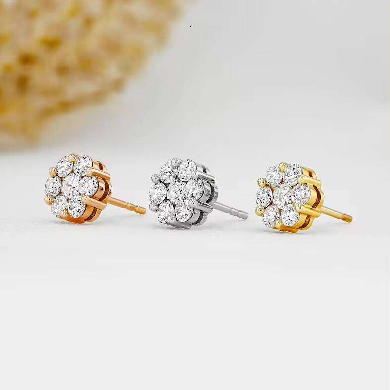 Hip Hop Jewelry Iced Out Moissanite Flowers Fashion Sterling Silver 925 Stud Earrings Women Luxury
