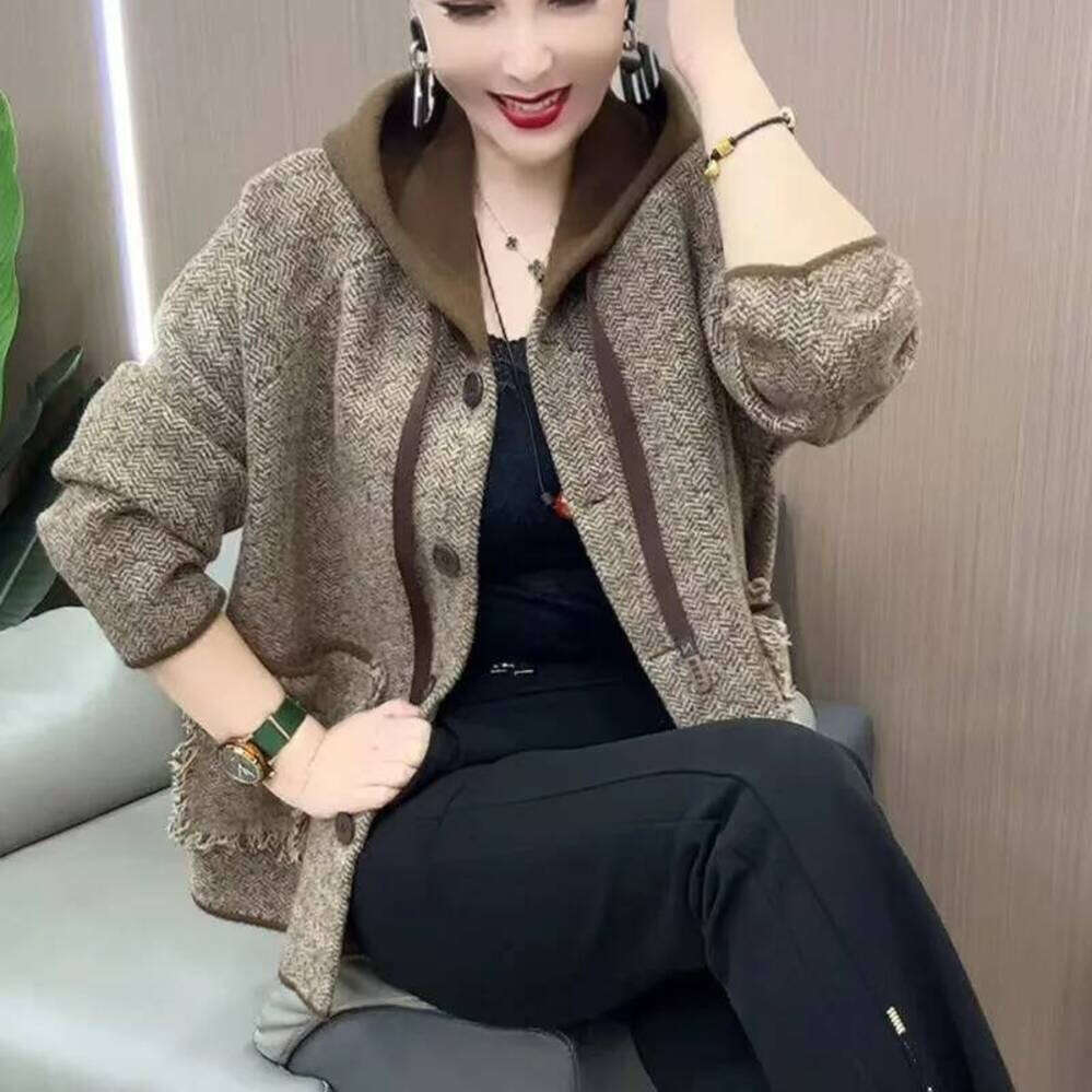 ZHE HAN Women's Short Coat 2025 Spring Autumn New Female Korean Loose Slim Jacket Joker Style Age Reducing Hooded Overcoat