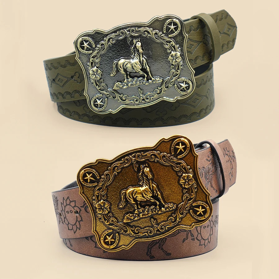 Western Cowboy Style Street Belt - Equestrian Carved Vintage Print Waistband for Daily Wear Commute Casual Outfits 260124
