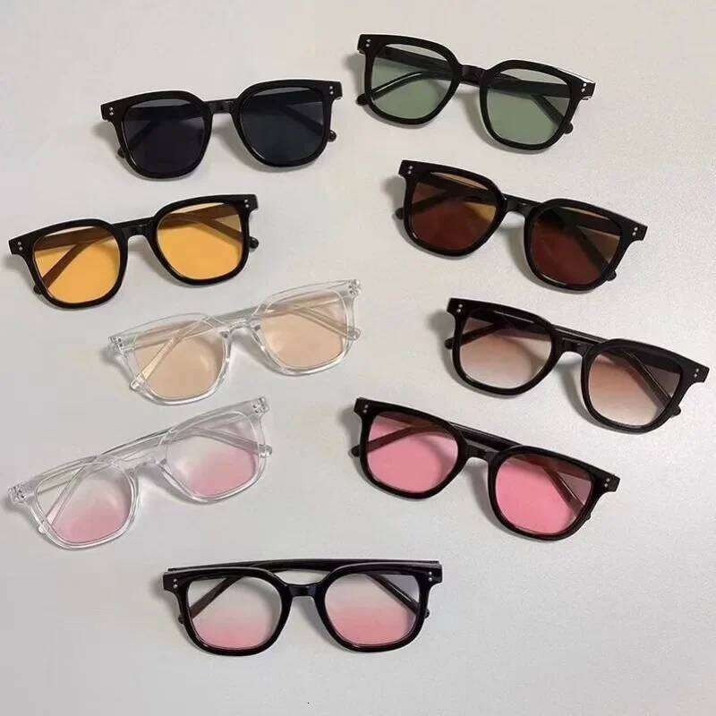 Fashion Gradient Women Blush Sunglasses Sun Round Frame Flat Mirror Girl Decorative Eyewear Sunscreen Glasses Y260207