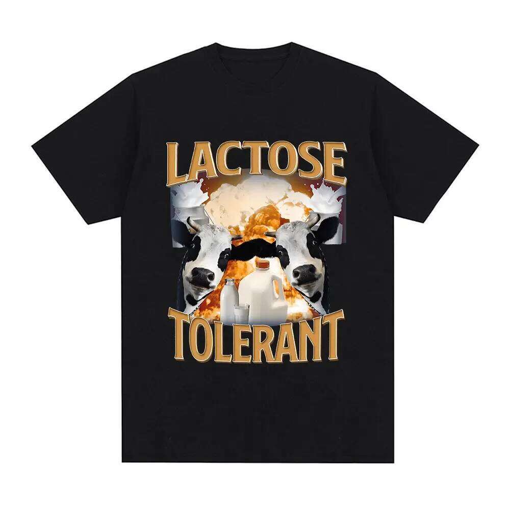 Lactose Tolerant Print T-Shirt Men's Vintage Fashion Short Sleeve T-shirts Casual Cozy Graphic T Shirts Tops C260207
