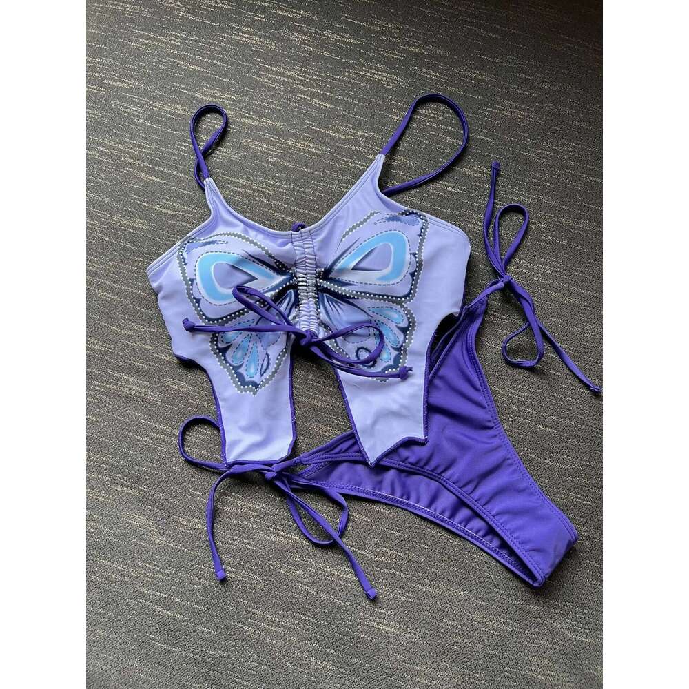 Butterfly Printed Bikini Set Women Swimwear Purple Push Up Bathing Suit Sexy Swimsuit Women's Summer Beach Outfits C260207