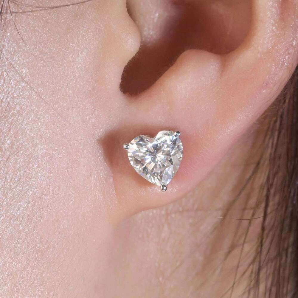 DEYIN 2Ct Stud Luxury Heart Vvs Moissanite Diamond Hip Hop Silver 925 Jewelry Factory Studs Earrings