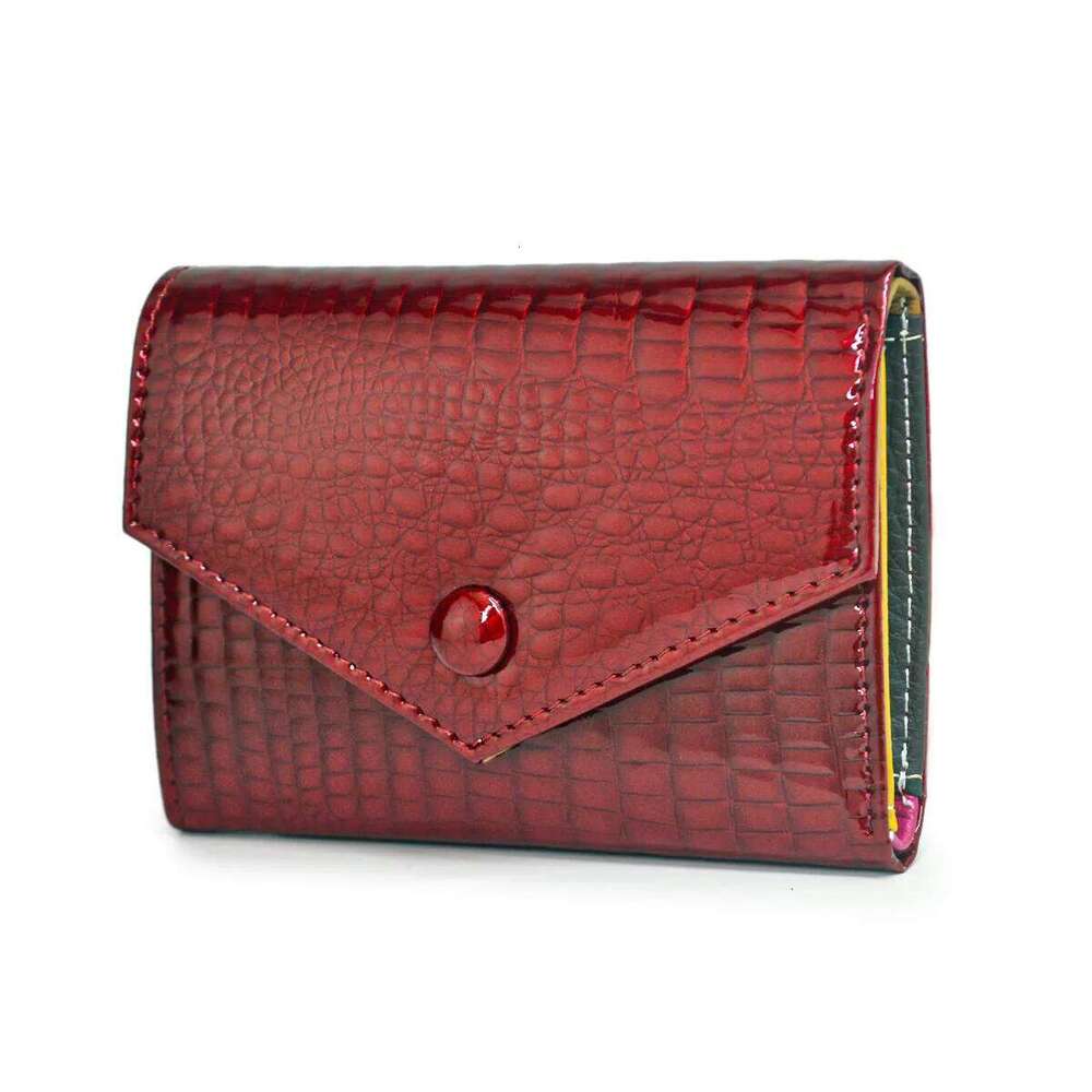 Women's genuine leather wallet crocodile pattern, small tri-fold minimalist envelope style cowhide coin purse Y260206