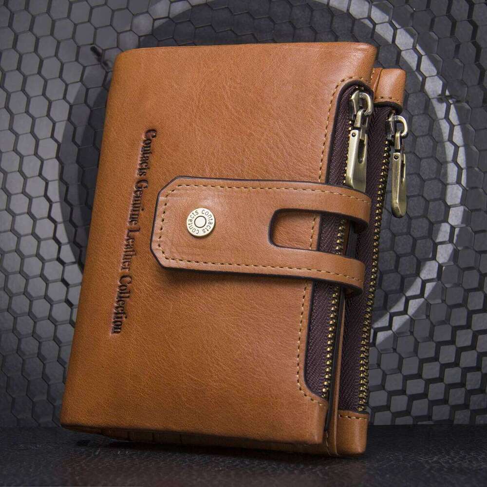 Contact's Name Engraving Genuine Leather Men Wallet Double Zipper Coin Purse Small Card Holder Money Clip Mens Bag Handbag Y260206