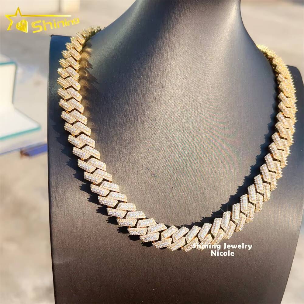 Hip Hop 15MM 925 Sterling Silver Miami VVS Moissanite Cuban Link Necklace Iced Out Cuban Chain